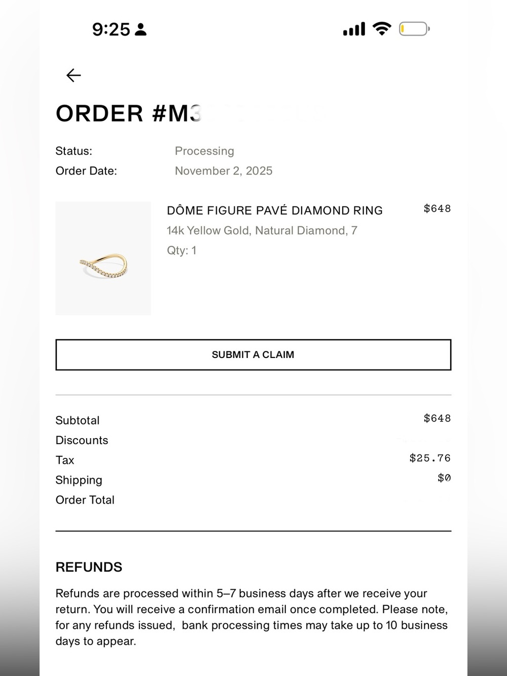 Mejuri Dôme Figure Pavé Diamond Ring w/Receipt Attached (last slide) - Picture 8 of 8